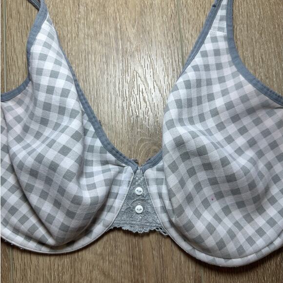 Lane Bryant Cacique Gingham Lace Underwire Bra 44C Gray White Front Detail - Picture 3 of 13